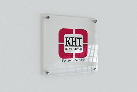 KHT Insurance logo printed on a fiber glass frame